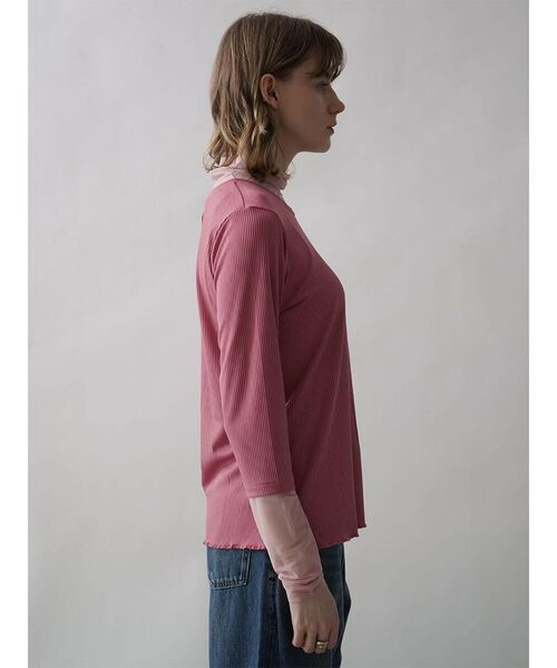 :ETHROF(イーサオブ)の「SHEER DOCKING RIB TOPS(Tシャツ/カットソー・レディース・オフホワイト/ブラック/ピンク系その他2/ブルー・FREE)」の10枚目の写真