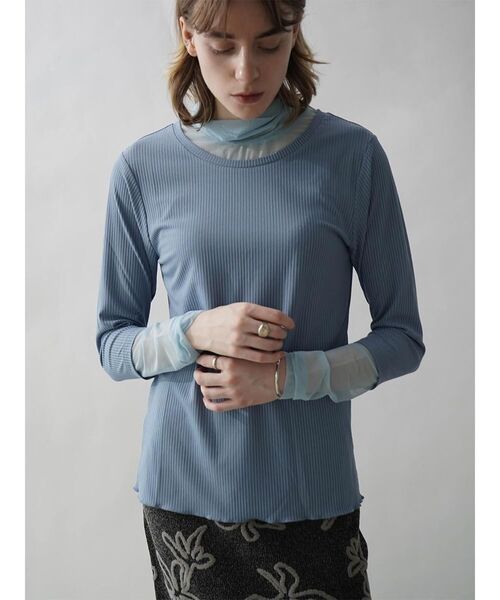 :ETHROF(イーサオブ)の「SHEER DOCKING RIB TOPS(Tシャツ/カットソー・レディース・オフホワイト/ブラック/ピンク系その他2/ブルー・FREE)」の3枚目の写真
