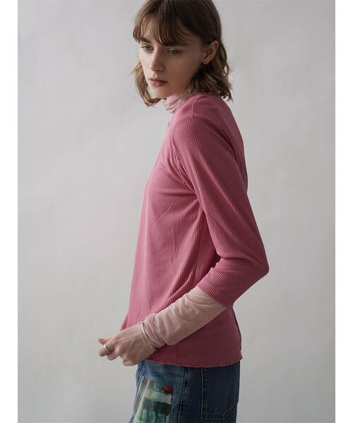:ETHROF(イーサオブ)の「SHEER DOCKING RIB TOPS(Tシャツ/カットソー・レディース・オフホワイト/ブラック/ピンク系その他2/ブルー・FREE)」の4枚目の写真