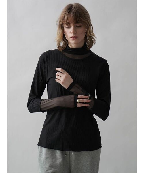 :ETHROF(イーサオブ)の「SHEER DOCKING RIB TOPS(Tシャツ/カットソー・レディース・オフホワイト/ブラック/ピンク系その他2/ブルー・FREE)」の2枚目の写真
