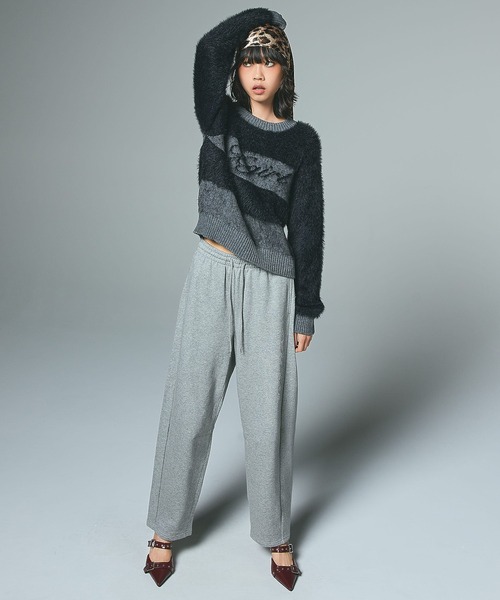X-girl（エックスガール）の「RHINESTONE CURSIVE LOGO SWEAT PANTS（スウェットパンツ・レディース・アッシュ/ブラック/パープル・S/M）」の8枚目の写真
