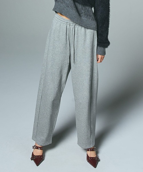 X-girl（エックスガール）の「RHINESTONE CURSIVE LOGO SWEAT PANTS（スウェットパンツ・レディース・アッシュ/ブラック/パープル・S/M）」の7枚目の写真