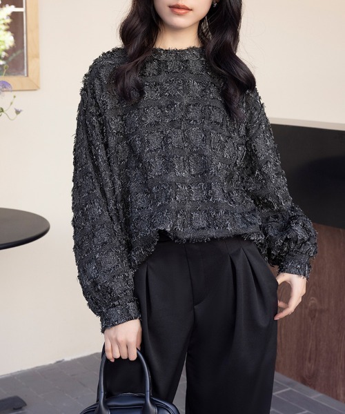 ReRe(リリ)の「フリンジ素材ニットプルオーバー(シャツ/ブラウス・レディース・ブラック/ベージュ/ネイビー・MEDIUM)」の9枚目の写真