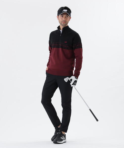 New Balance Golf ニューバランスゴルフ　セットアップ　ニット　1 new balance golf】ロゴライン 軽量 ハーフジップ スタンド ニット