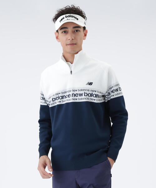new balance golf】ロゴライン 軽量 ハーフジップ スタンド ニット