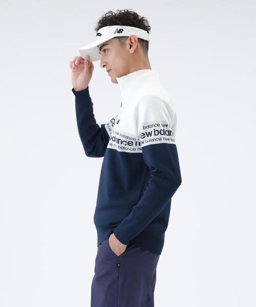 new balance golf】ロゴライン 軽量 ハーフジップ スタンド ニット