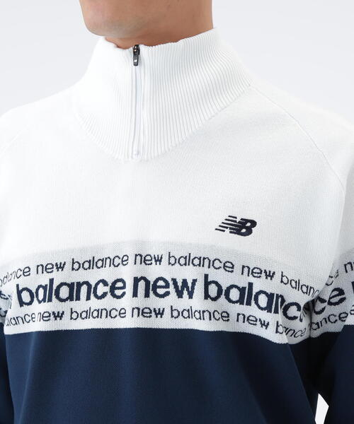 new balance golf】ロゴライン 軽量 ハーフジップ スタンド ニット