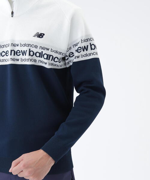 new balance golf】ロゴライン 軽量 ハーフジップ スタンド ニット