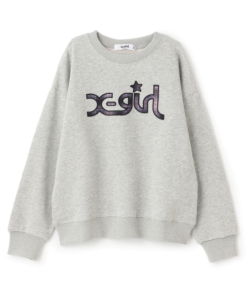 X-girl Stages（エックスガールステージス）の「チェックパッチロゴトレーナー（スウェット・キッズ・オフホワイト/トップグレー/ブラック・140cm/110cm/120cm/100cm/130cm/80ｃｍ/90cm）」の3枚目の写真