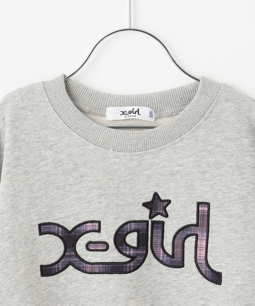 X-girl Stages（エックスガールステージス）の「チェックパッチロゴトレーナー（スウェット・キッズ・オフホワイト/トップグレー/ブラック・140cm/110cm/120cm/100cm/130cm/80ｃｍ/90cm）」の5枚目の写真