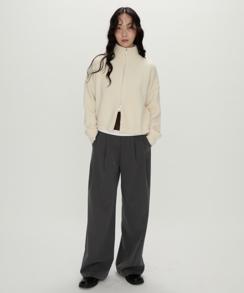 NUJOH（ヌゾ）の「Zip Mock Neck Knit Pullover /ジップモックネックニット（パーカー・レディース・アイボリー/ブラック/チャコールグレー・FREE）」の14枚目の写真