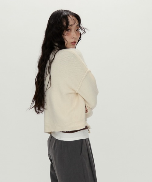 NUJOH（ヌゾ）の「Zip Mock Neck Knit Pullover /ジップモックネックニット（パーカー・レディース・アイボリー/ブラック/チャコールグレー・FREE）」の8枚目の写真