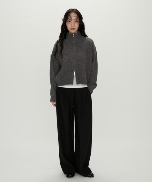 NUJOH（ヌゾ）の「Zip Mock Neck Knit Pullover /ジップモックネックニット（パーカー・レディース・アイボリー/ブラック/チャコールグレー・FREE）」の19枚目の写真