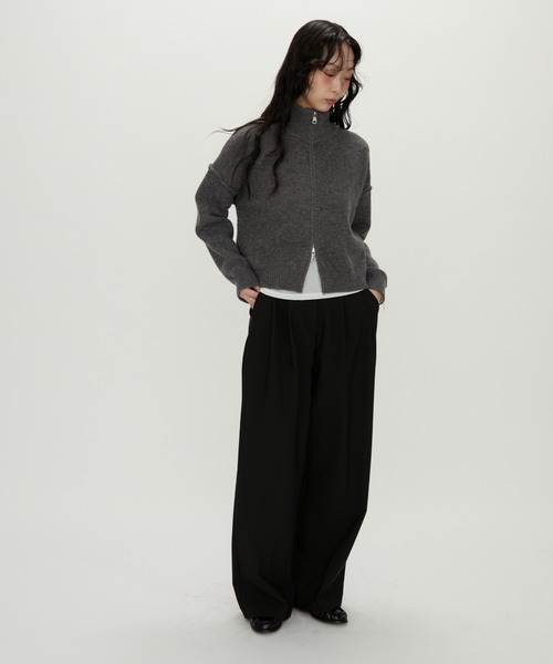 NUJOH（ヌゾ）の「Zip Mock Neck Knit Pullover /ジップモックネックニット（パーカー・レディース・アイボリー/ブラック/チャコールグレー・FREE）」の21枚目の写真