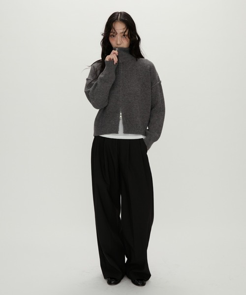 NUJOH（ヌゾ）の「Zip Mock Neck Knit Pullover /ジップモックネックニット（パーカー・レディース・アイボリー/ブラック/チャコールグレー・FREE）」の16枚目の写真