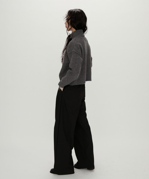 NUJOH（ヌゾ）の「Zip Mock Neck Knit Pullover /ジップモックネックニット（パーカー・レディース・アイボリー/ブラック/チャコールグレー・FREE）」の7枚目の写真