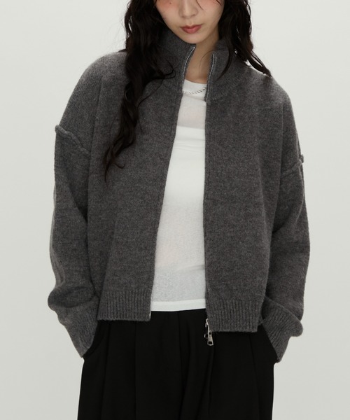 NUJOH（ヌゾ）の「Zip Mock Neck Knit Pullover /ジップモックネックニット（パーカー・レディース・アイボリー/ブラック/チャコールグレー・FREE）」の18枚目の写真
