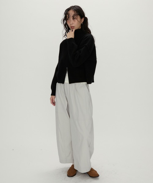 NUJOH（ヌゾ）の「Zip Mock Neck Knit Pullover /ジップモックネックニット（パーカー・レディース・アイボリー/ブラック/チャコールグレー・FREE）」の13枚目の写真