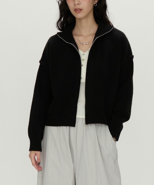 NUJOH（ヌゾ）の「Zip Mock Neck Knit Pullover /ジップモックネックニット（パーカー・レディース・アイボリー/ブラック/チャコールグレー・FREE）」の12枚目の写真