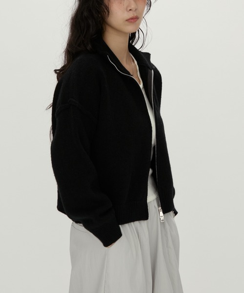 NUJOH（ヌゾ）の「Zip Mock Neck Knit Pullover /ジップモックネックニット（パーカー・レディース・アイボリー/ブラック/チャコールグレー・FREE）」の4枚目の写真