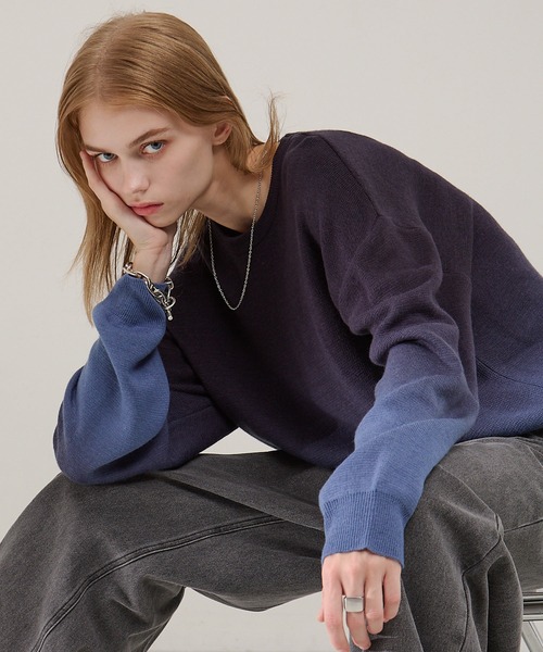 EMMA CLOTHES（エマクローズ）の「ミラノリブグラデーションルーズニットプルオーバー（ニット/セーター・メンズ・グレイッシュベージュ/ブラック/グレー/ネイビー・M/S/L）」の10枚目の写真