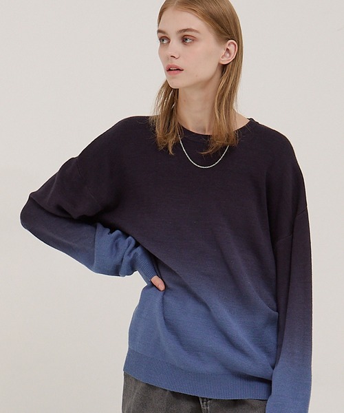 EMMA CLOTHES（エマクローズ）の「ミラノリブグラデーションルーズニットプルオーバー（ニット/セーター・メンズ・グレイッシュベージュ/ブラック/グレー/ネイビー・M/S/L）」の12枚目の写真