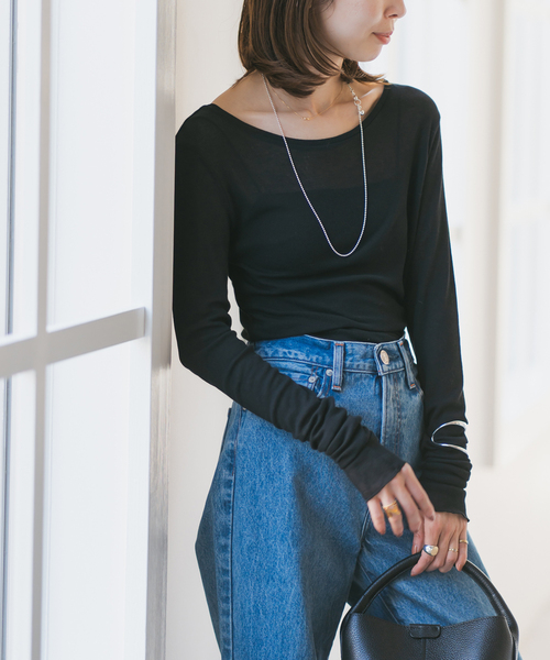 Noble（ノーブル）の「《追加4》シアーテレコロングスリーブプルオーバー（Tシャツ/カットソー・レディース・ブラック/ホワイト・FREE）」の13枚目の写真