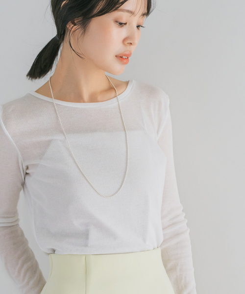 Noble（ノーブル）の「《追加4》シアーテレコロングスリーブプルオーバー（Tシャツ/カットソー・レディース・ブラック/ホワイト・FREE）」の9枚目の写真