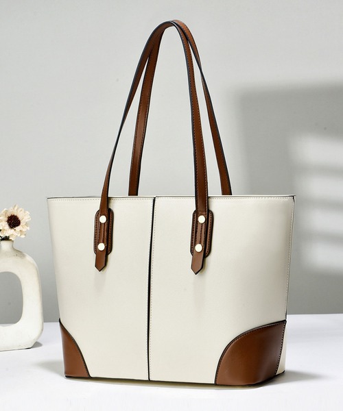 florist(フローリスト)の「レザーライクフロントステッチトートバッグ/ビジネスバッグ(ビジネスバッグ・レディース・オフホワイト/ベージュ/モカ/ブルーグリーン/ブラック/キャメル・FREE)」の2枚目の写真