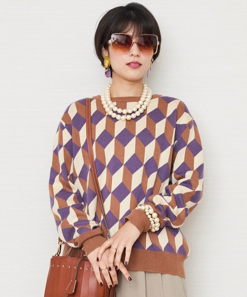 JETSET SOLO PLUS (ジェットセットソロプラス)の「【SKATIE】ジオメトリックジャカート ニット(ニット/セーター・レディース・キャメル/ピンク・38/FREE)」の8枚目の写真