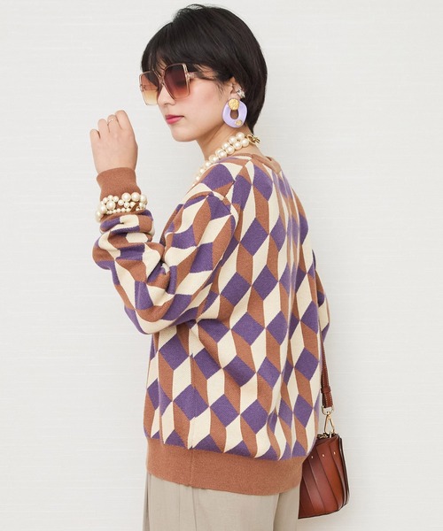 JETSET SOLO PLUS (ジェットセットソロプラス)の「【SKATIE】ジオメトリックジャカート ニット(ニット/セーター・レディース・キャメル/ピンク・38/FREE)」の9枚目の写真