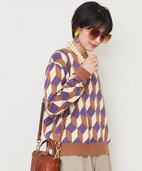 JETSET SOLO PLUS (ジェットセットソロプラス)の「【SKATIE】ジオメトリックジャカート ニット(ニット/セーター・レディース・キャメル/ピンク・38/FREE)」の12枚目の写真