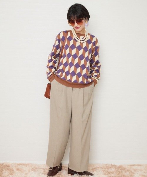 JETSET SOLO PLUS (ジェットセットソロプラス)の「【SKATIE】ジオメトリックジャカート ニット(ニット/セーター・レディース・キャメル/ピンク・38/FREE)」の13枚目の写真