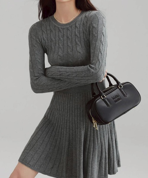 セール】クルーネックケーブルニットワンピース（ワンピース）｜leune