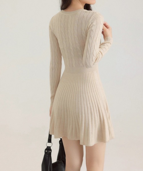 セール】クルーネックケーブルニットワンピース（ワンピース）｜leune