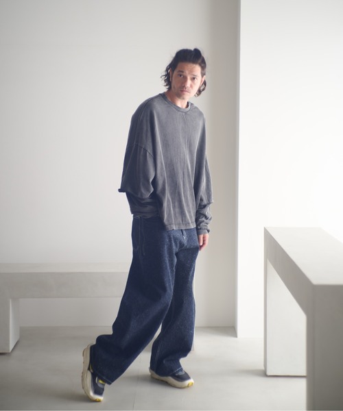 ADAM PATEK(アダムパテック)の「ADAMPATEK/wide boxcut layered long sleeve/ワイドボックスシルエットフェイクレイヤードロンT(AP2524023)(Tシャツ/カットソー・レディース・ブラック/ホワイト・1/2)」の7枚目の写真