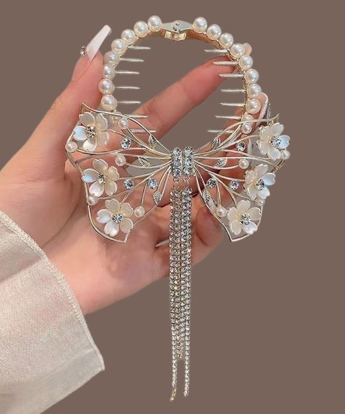 セール】ヘアクリップ はな ゆらゆらチェーン付き 髪留め 髪飾り