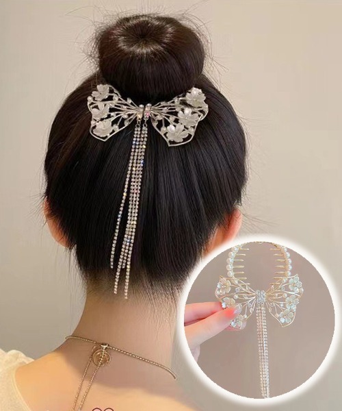 セール】ヘアクリップ はな ゆらゆらチェーン付き 髪留め 髪飾り
