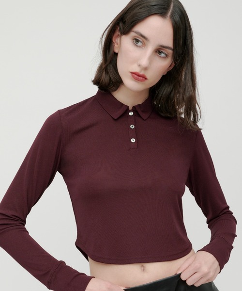 kiehtova（キエトヴァ）の「【kiehtova】SLUB POLO COLLAR TOPS/スラブ ポロカラー トップス（Tシャツ/カットソー・レディース・ブラック/グリーン/ワイン系・FREE）」の3枚目の写真