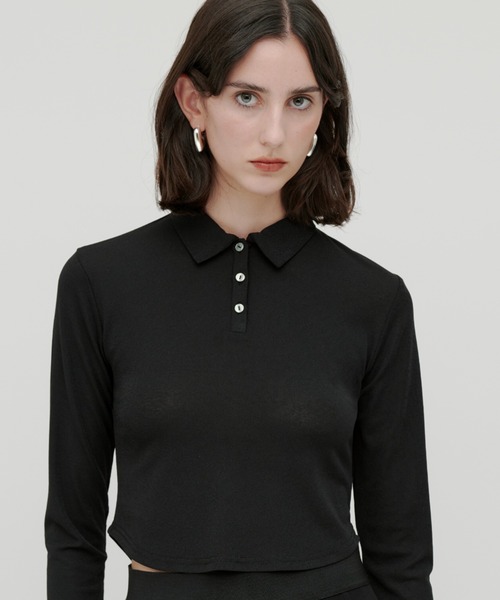 kiehtova（キエトヴァ）の「【kiehtova】SLUB POLO COLLAR TOPS/スラブ ポロカラー トップス（Tシャツ/カットソー・レディース・ブラック/グリーン/ワイン系・FREE）」の2枚目の写真