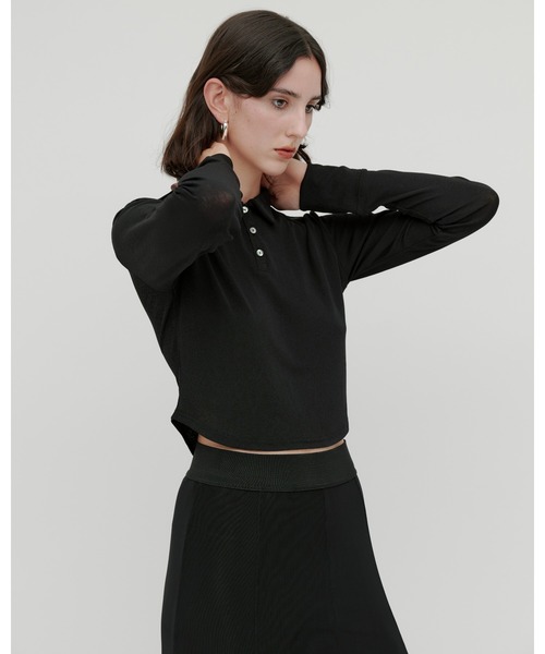 kiehtova（キエトヴァ）の「【kiehtova】SLUB POLO COLLAR TOPS/スラブ ポロカラー トップス（Tシャツ/カットソー・レディース・ブラック/グリーン/ワイン系・FREE）」の8枚目の写真