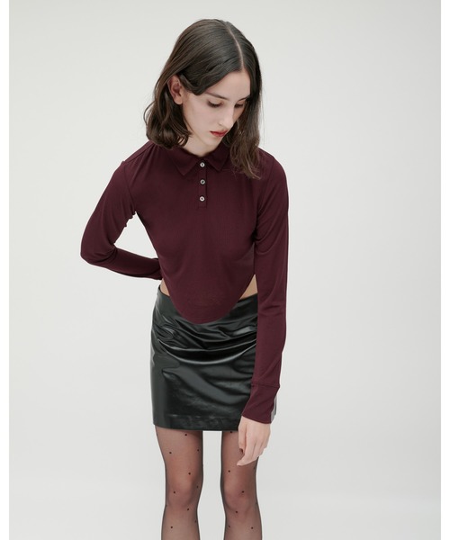 kiehtova（キエトヴァ）の「【kiehtova】SLUB POLO COLLAR TOPS/スラブ ポロカラー トップス（Tシャツ/カットソー・レディース・ブラック/グリーン/ワイン系・FREE）」の6枚目の写真