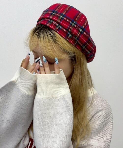 WEGO（ウィゴー）の「WEGO/チェックベレー（ハンチング/ベレー帽・レディース・ネイビー/レッド・FREE）」の2枚目の写真