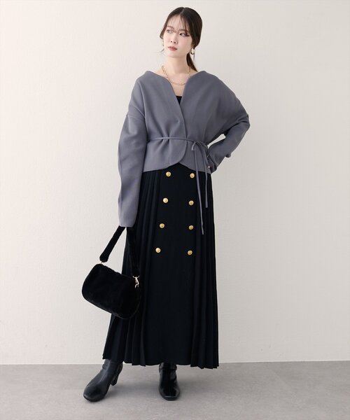 natural couture（ナチュラルクチュール）の「【WEB限定】フロント釦ニットプリーツスカート（スカート・レディース・モカ/ブラック/グレイッシュベージュ・FREE）」の5枚目の写真