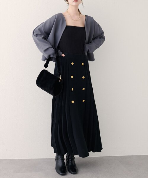 natural couture（ナチュラルクチュール）の「【WEB限定】フロント釦ニットプリーツスカート（スカート・レディース・モカ/ブラック/グレイッシュベージュ・FREE）」の8枚目の写真