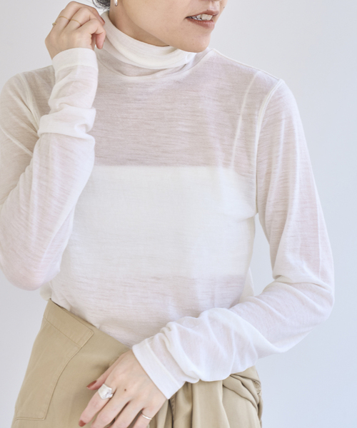 EMILY WEEK(エミリーウィーク)の「《追加》スーパーウール タートルネックシアープルオーバー(Tシャツ/カットソー・レディース・ブルー/ブラック/ホワイト・FREE)」の7枚目の写真