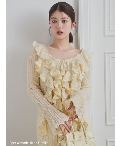 SNIDEL（スナイデル）の「ロングニットスカート（スカート・レディース・アイボリー/グレー/イエロー・0/1）」の5枚目の写真