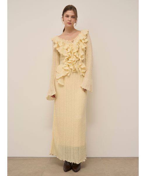 SNIDEL（スナイデル）の「ロングニットスカート（スカート・レディース・アイボリー/グレー/イエロー・0/1）」の6枚目の写真