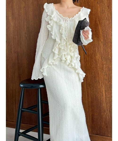 SNIDEL（スナイデル）の「ロングニットスカート（スカート・レディース・アイボリー/グレー/イエロー・0/1）」の12枚目の写真