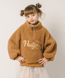 URBAN CHERRY（アーバンチェリー）の「【HUGMEボア】（軽ふわ保温素材）ハートロゴ刺繍スタンドカラーハーフジップトップス（その他トップス）」